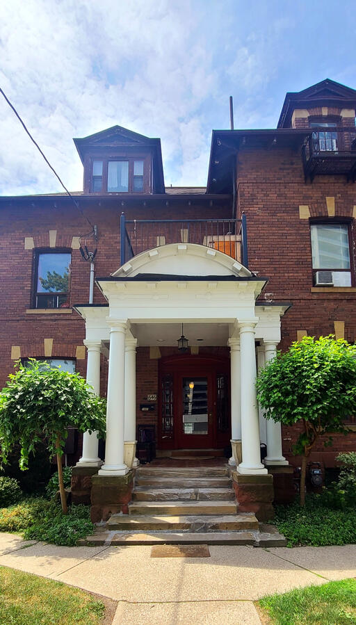 Three photos of the Amica Classical Pilates logo, studio space, and Riverdale Park located next door.